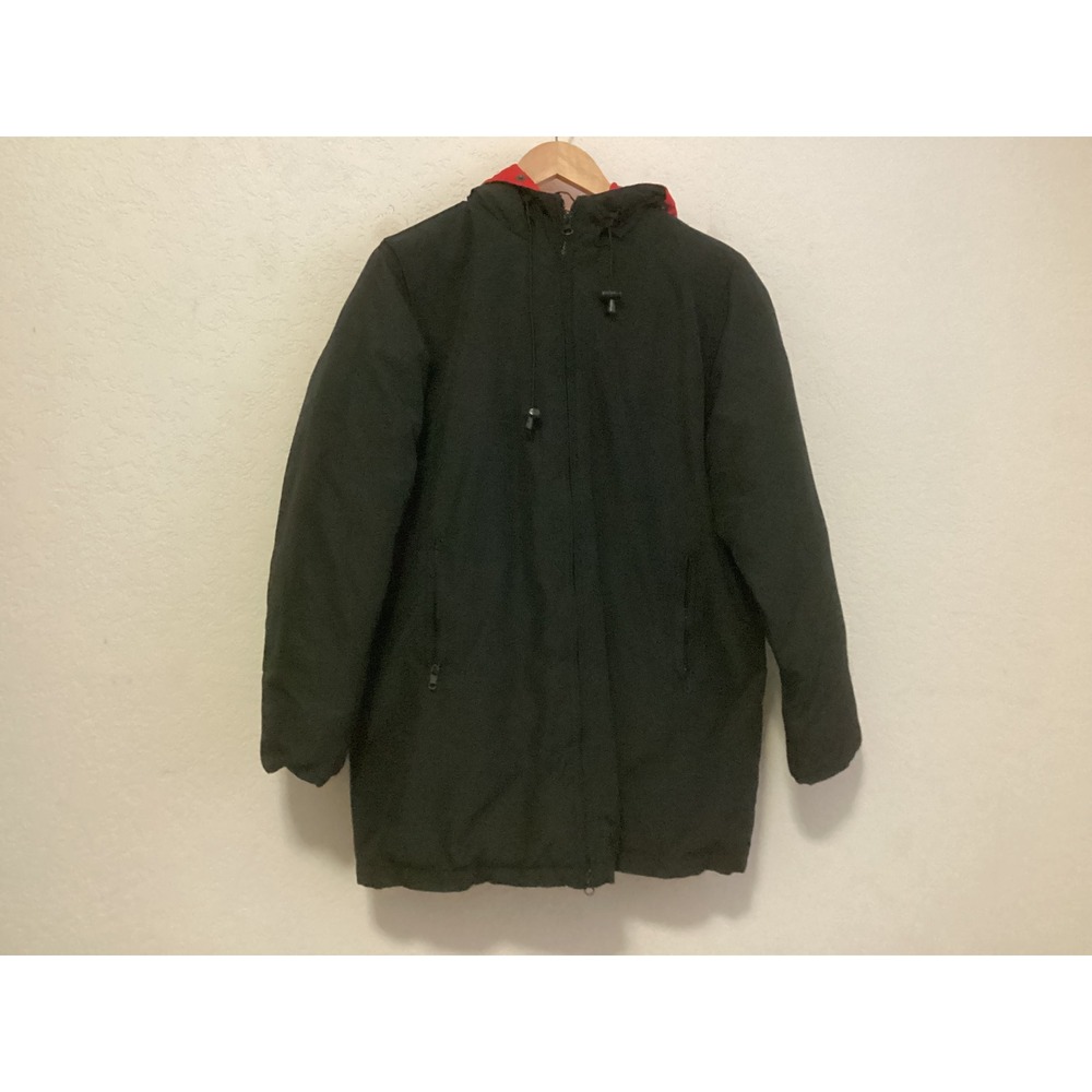 Gap Down Filled Hooded Parka Jacket Mens M Black Red Quilted Lining Vintage‎ 00s